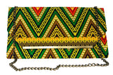 Green and Brown Chevron Chain Purse